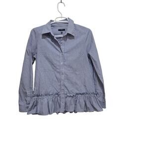 Drew Blue Stripe Peplum Shirt Small Button Front Workwear
